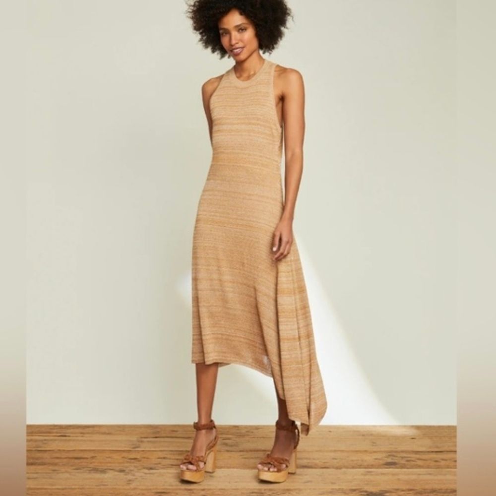 VERONICA BEARD Raeena Knit Dress M Gold Multi Open Back Asymmetrical